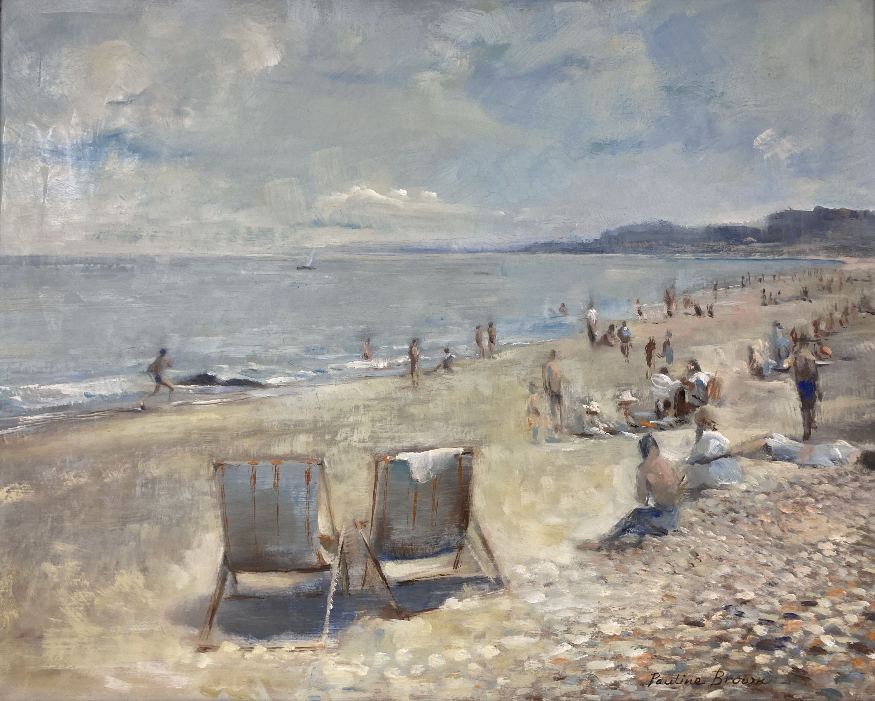 Pauline Brown (1926-), oil on board, Beach scene, signed, 39 x 49cm